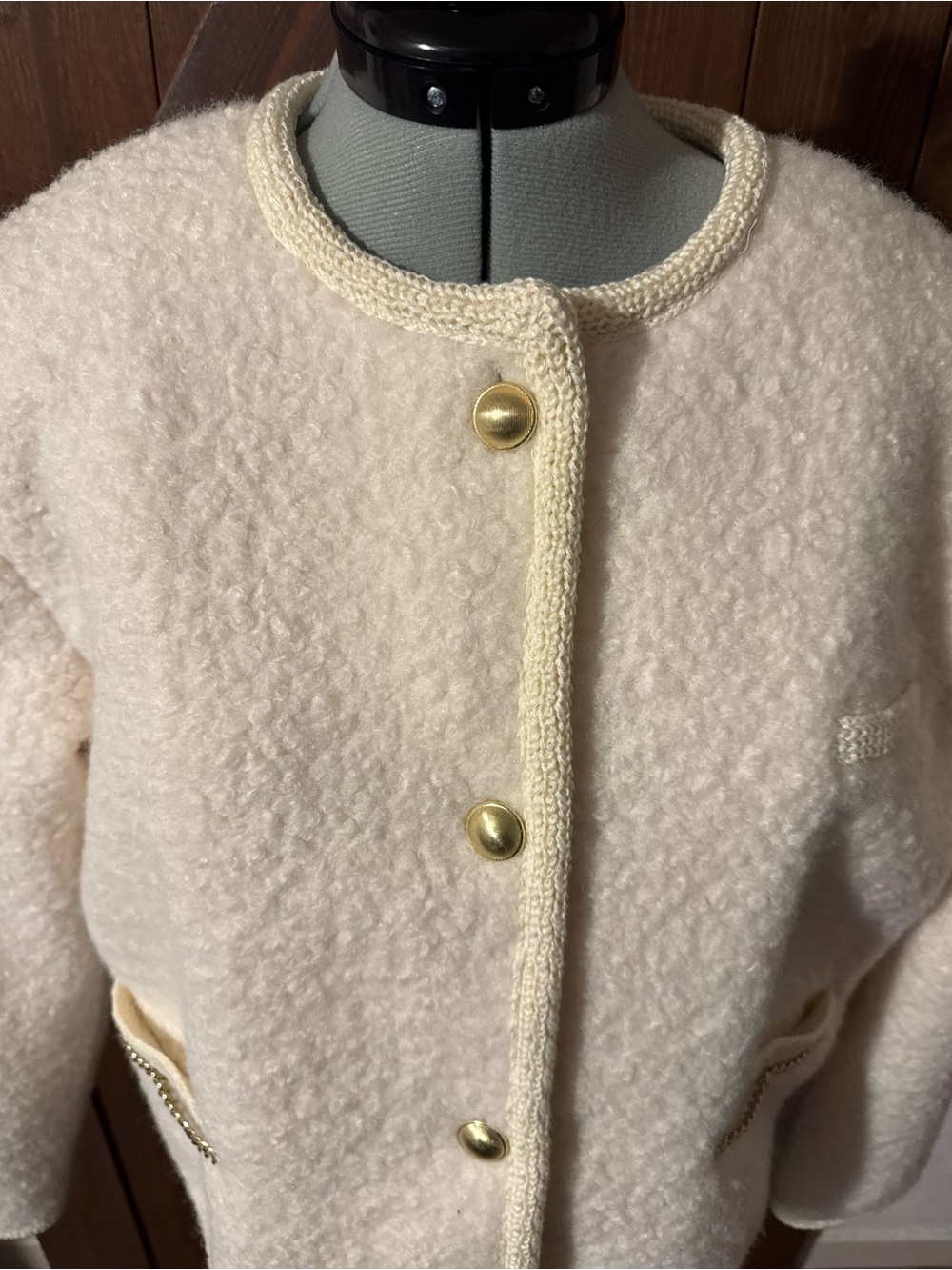 Women’s Cream Bouclé Teddy Lady Gold Chain Jacket - Future Collective - Picture 3 of 6